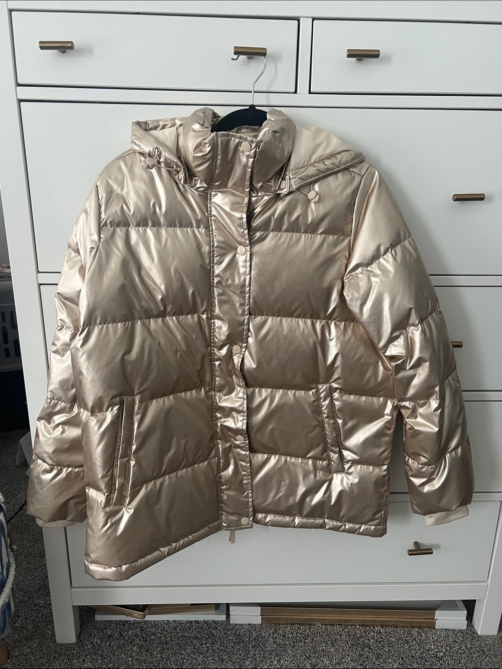 Lands' End Metallic Champagne Puffer Coat with Hood